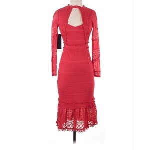 bebe Vibrant Red Long Sleeve Lace Dress